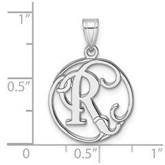Small Sterling Silver Rhodium-plated Fancy Script Letter R Initial Pendant QC11257R