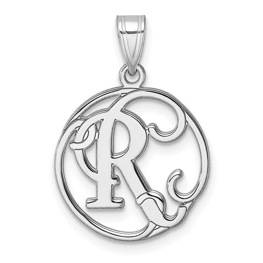Small Sterling Silver Rhodium-plated Fancy Script Letter R Initial Pendant QC11257R
