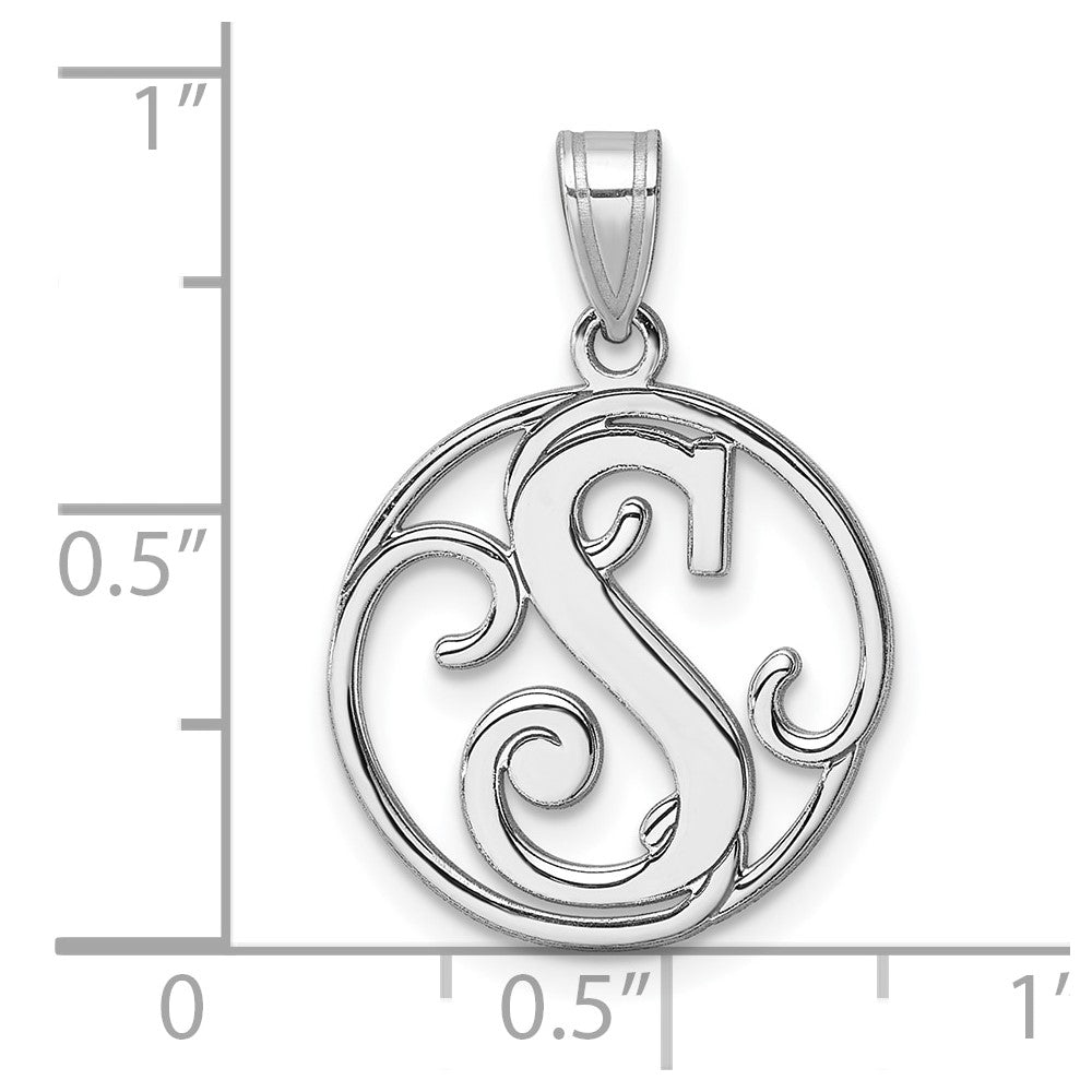 Small Sterling Silver Rhodium-plated Fancy Script Letter S Initial Pendant QC11257S