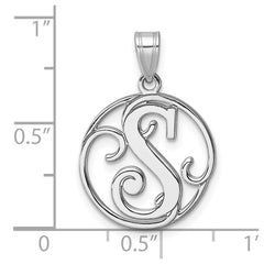 Small Sterling Silver Rhodium-plated Fancy Script Letter S Initial Pendant QC11257S