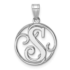 Small Sterling Silver Rhodium-plated Fancy Script Letter S Initial Pendant QC11257S