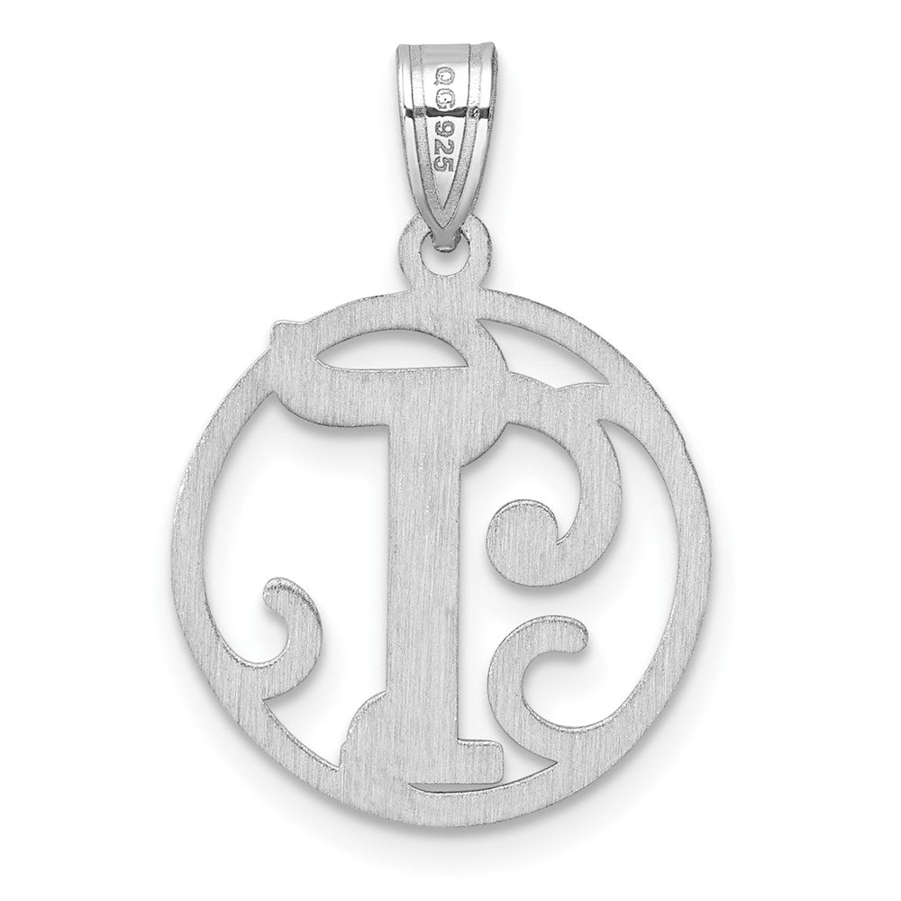 Small Sterling Silver Rhodium-plated Fancy Script Letter T Initial Pendant QC11257T