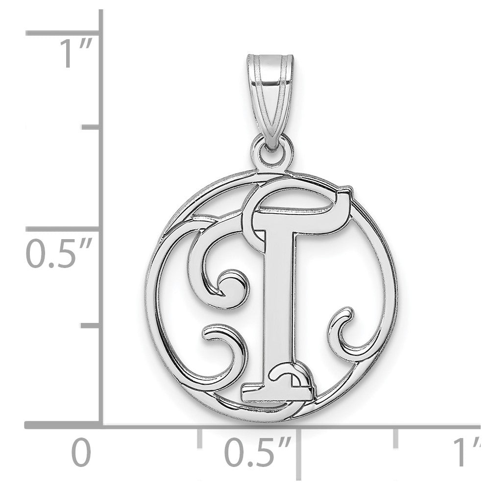 Small Sterling Silver Rhodium-plated Fancy Script Letter T Initial Pendant QC11257T