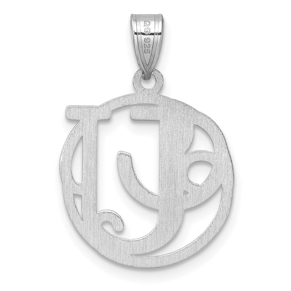 Small Sterling Silver Rhodium-plated Fancy Script Letter U Initial Pendant QC11257U