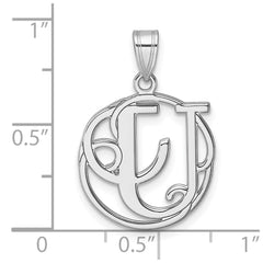 Small Sterling Silver Rhodium-plated Fancy Script Letter U Initial Pendant QC11257U