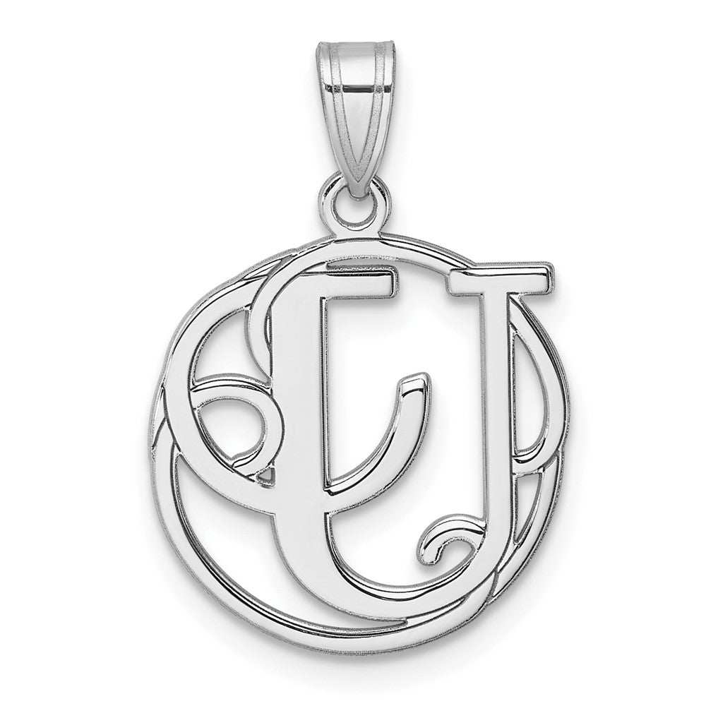 Small Sterling Silver Rhodium-plated Fancy Script Letter U Initial Pendant QC11257U