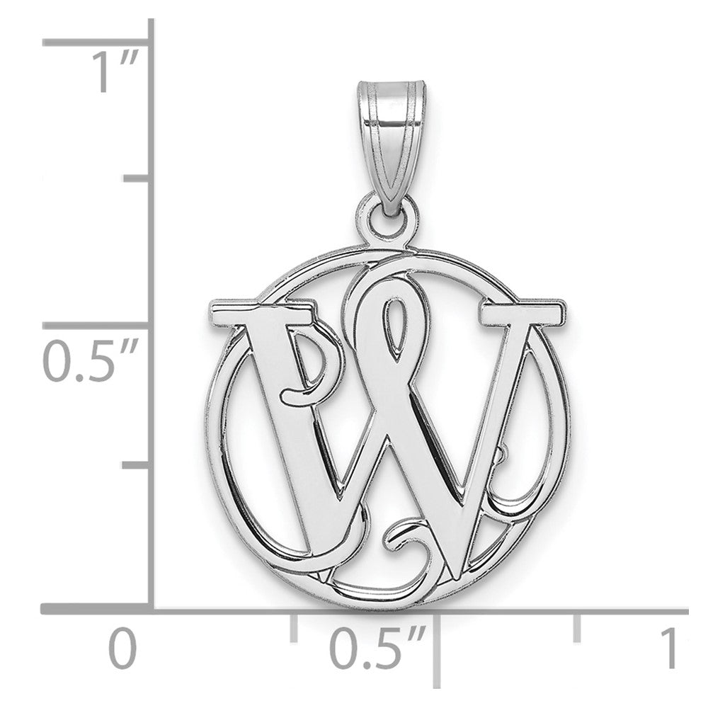 Small Sterling Silver Rhodium-plated Fancy Script Letter W Initial Pendant QC11257W