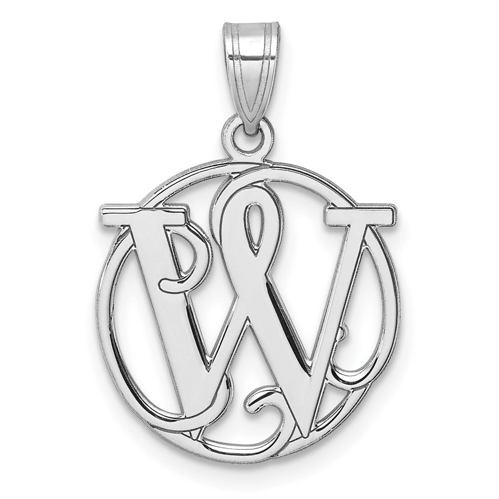 Small Sterling Silver Rhodium-plated Fancy Script Letter W Initial Pendant QC11257W