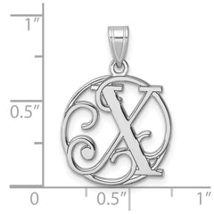 Small Sterling Silver Rhodium-plated Fancy Script Letter X Initial Pendant QC11257X