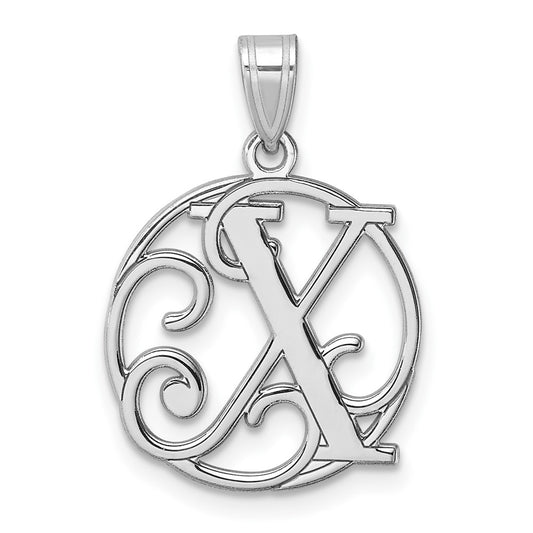 Small Sterling Silver Rhodium-plated Fancy Script Letter X Initial Pendant QC11257X