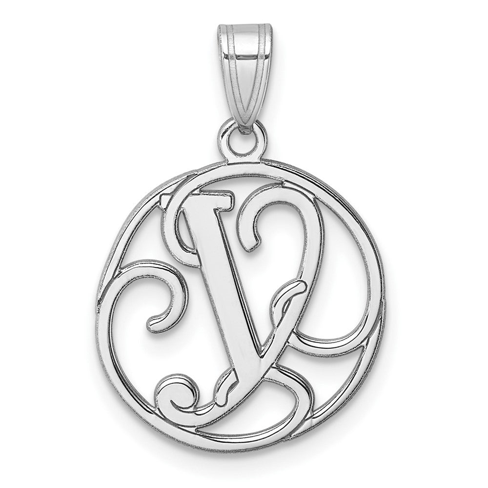 Small Sterling Silver Rhodium-plated Fancy Script Letter Y Initial Pendant QC11257Y