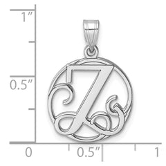 Small Sterling Silver Rhodium-plated Fancy Script Letter Z Initial Pendant QC11257Z