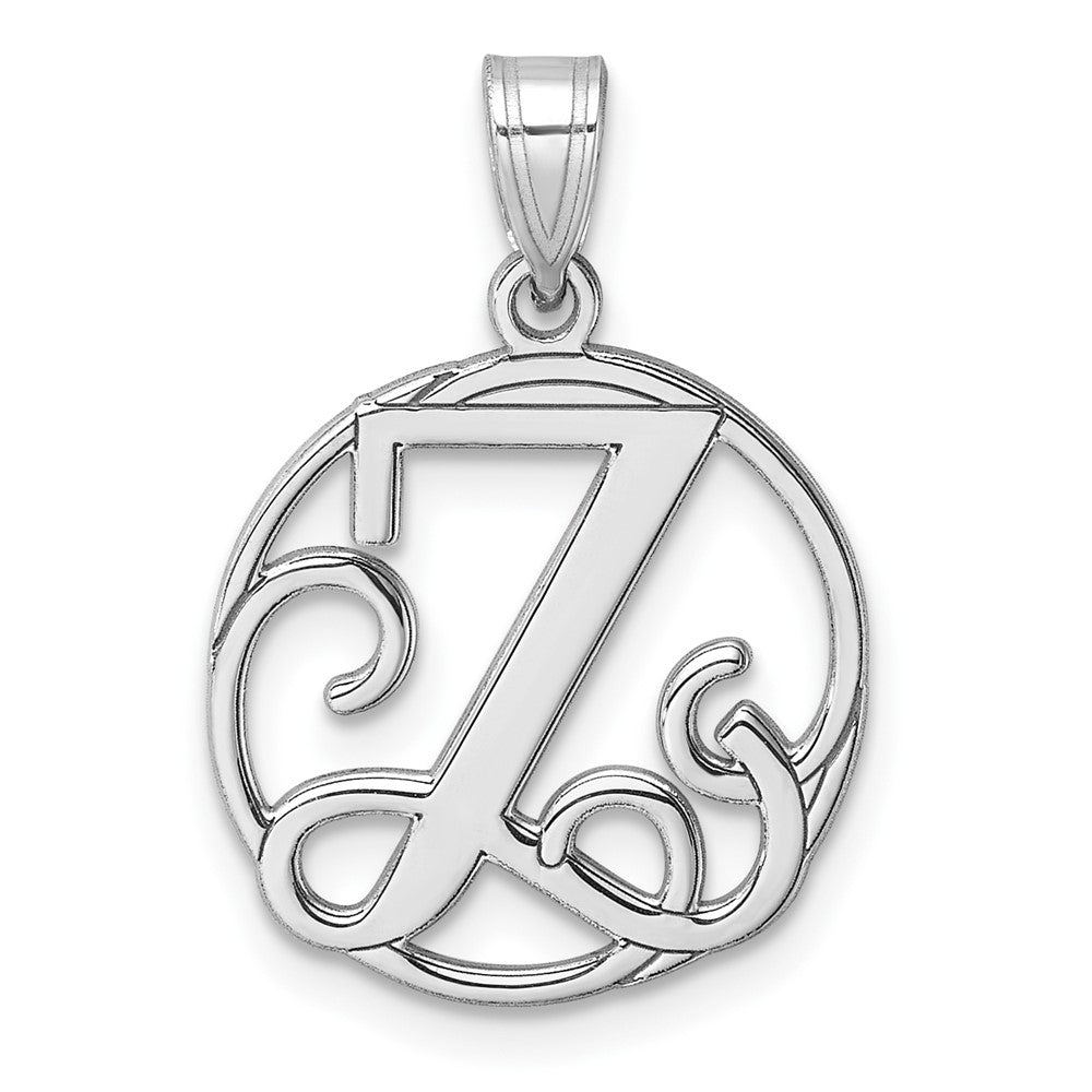 Small Sterling Silver Rhodium-plated Fancy Script Letter Z Initial Pendant QC11257Z