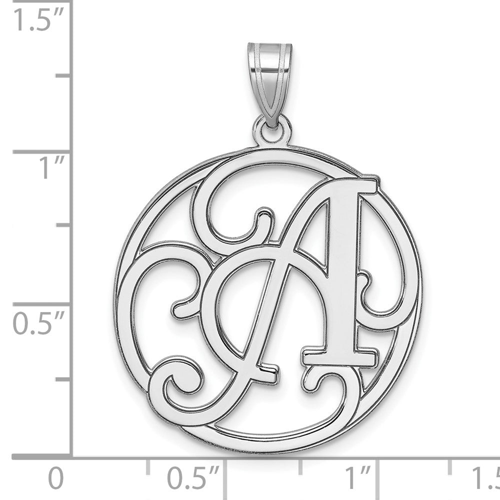 Large Sterling Silver Rhodium-plated Fancy Script Letter A Initial Pendant QC11258A