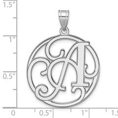 Large Sterling Silver Rhodium-plated Fancy Script Letter A Initial Pendant QC11258A