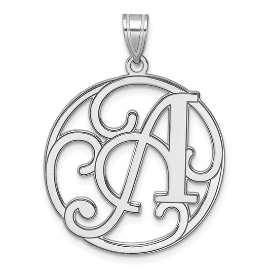 Large Sterling Silver Rhodium-plated Fancy Script Letter A Initial Pendant QC11258A