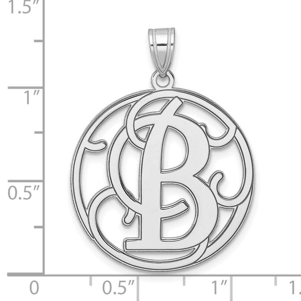 Large Sterling Silver Rhodium-plated Fancy Script Letter B Initial Pendant QC11258B