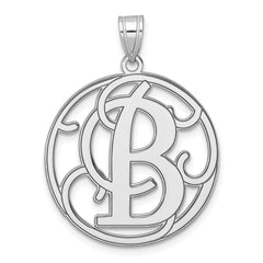 Large Sterling Silver Rhodium-plated Fancy Script Letter B Initial Pendant QC11258B