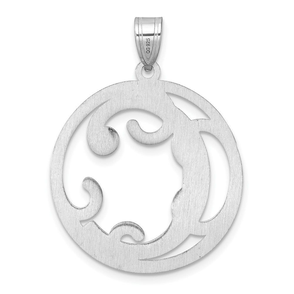 Large Sterling Silver Rhodium-plated Fancy Script Letter C Initial Pendant QC11258C