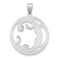 Large Sterling Silver Rhodium-plated Fancy Script Letter C Initial Pendant QC11258C