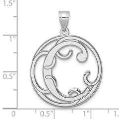 Large Sterling Silver Rhodium-plated Fancy Script Letter C Initial Pendant QC11258C