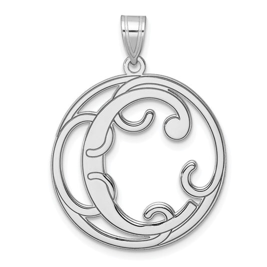 Large Sterling Silver Rhodium-plated Fancy Script Letter C Initial Pendant QC11258C