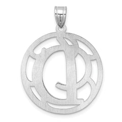 Large Sterling Silver Rhodium-plated Fancy Script Letter D Initial Pendant QC11258D