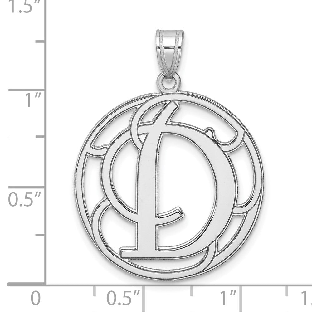 Large Sterling Silver Rhodium-plated Fancy Script Letter D Initial Pendant QC11258D