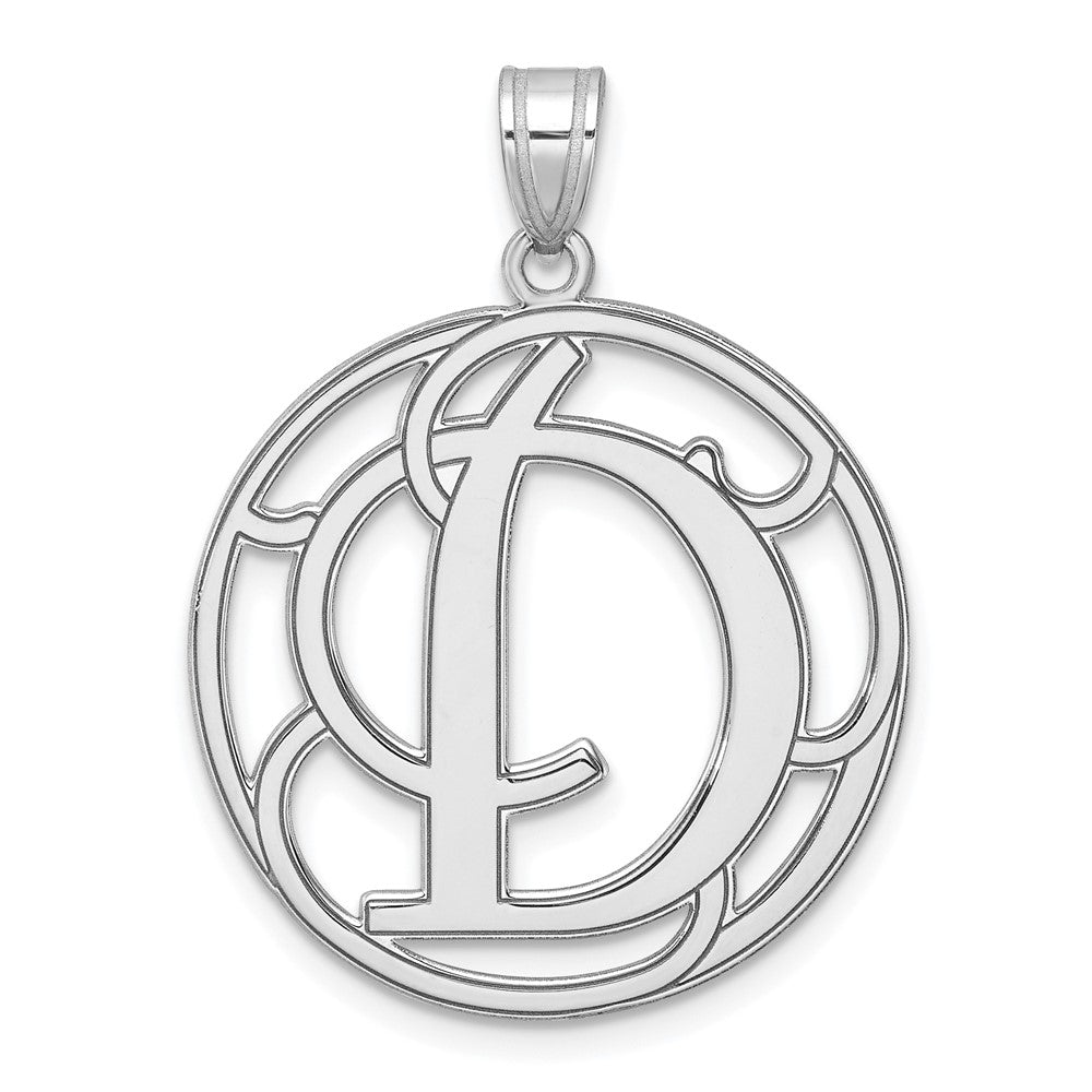 Large Sterling Silver Rhodium-plated Fancy Script Letter D Initial Pendant QC11258D