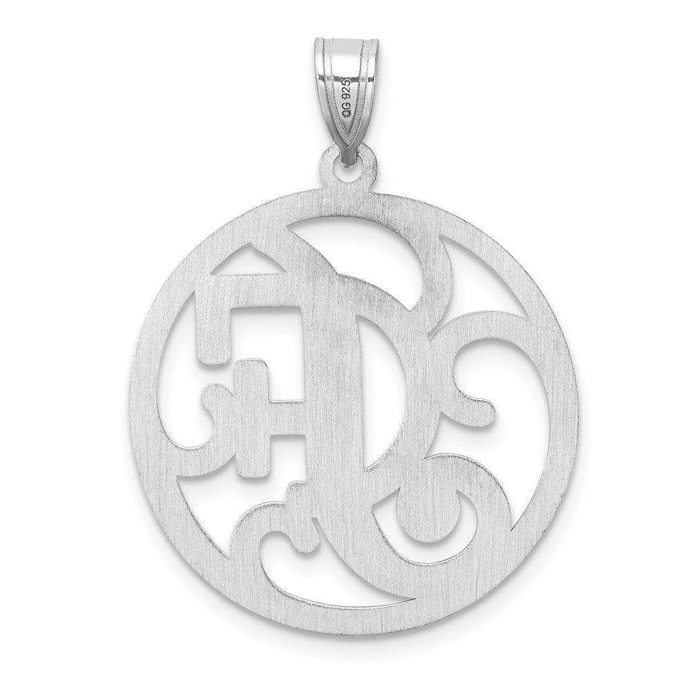 Large Sterling Silver Rhodium-plated Fancy Script Letter F Initial Pendant QC11258F