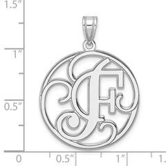Large Sterling Silver Rhodium-plated Fancy Script Letter F Initial Pendant QC11258F
