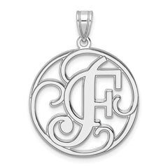 Large Sterling Silver Rhodium-plated Fancy Script Letter F Initial Pendant QC11258F