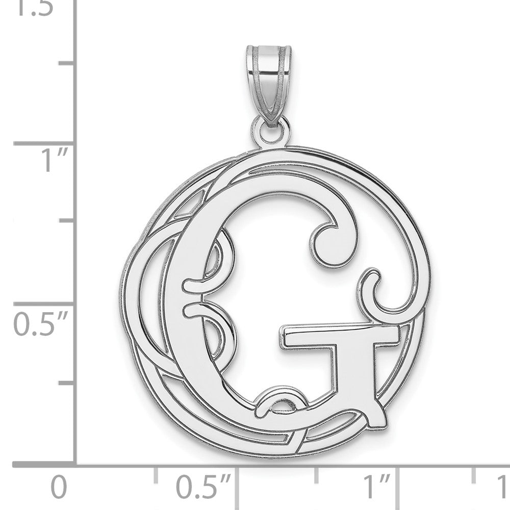 Large Sterling Silver Rhodium-plated Fancy Script Letter G Initial Pendant QC11258G