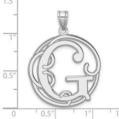 Large Sterling Silver Rhodium-plated Fancy Script Letter G Initial Pendant QC11258G