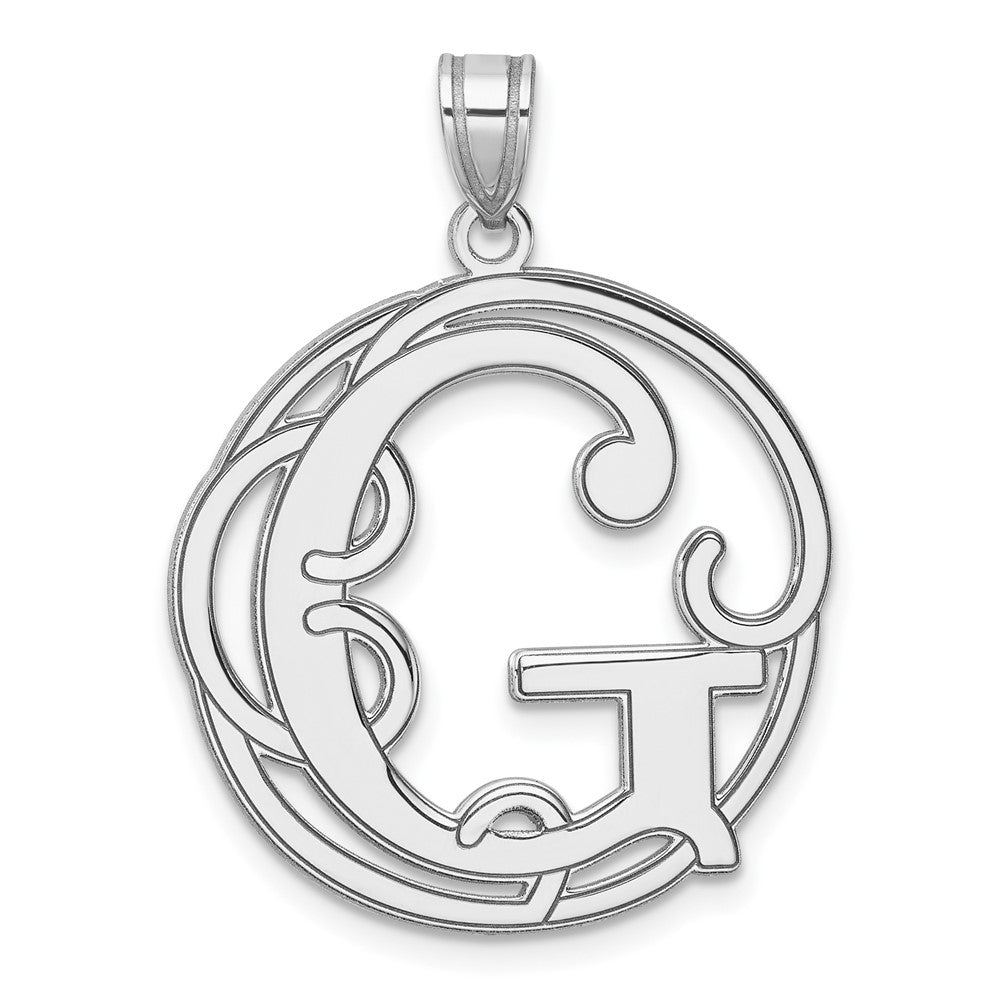 Large Sterling Silver Rhodium-plated Fancy Script Letter G Initial Pendant QC11258G