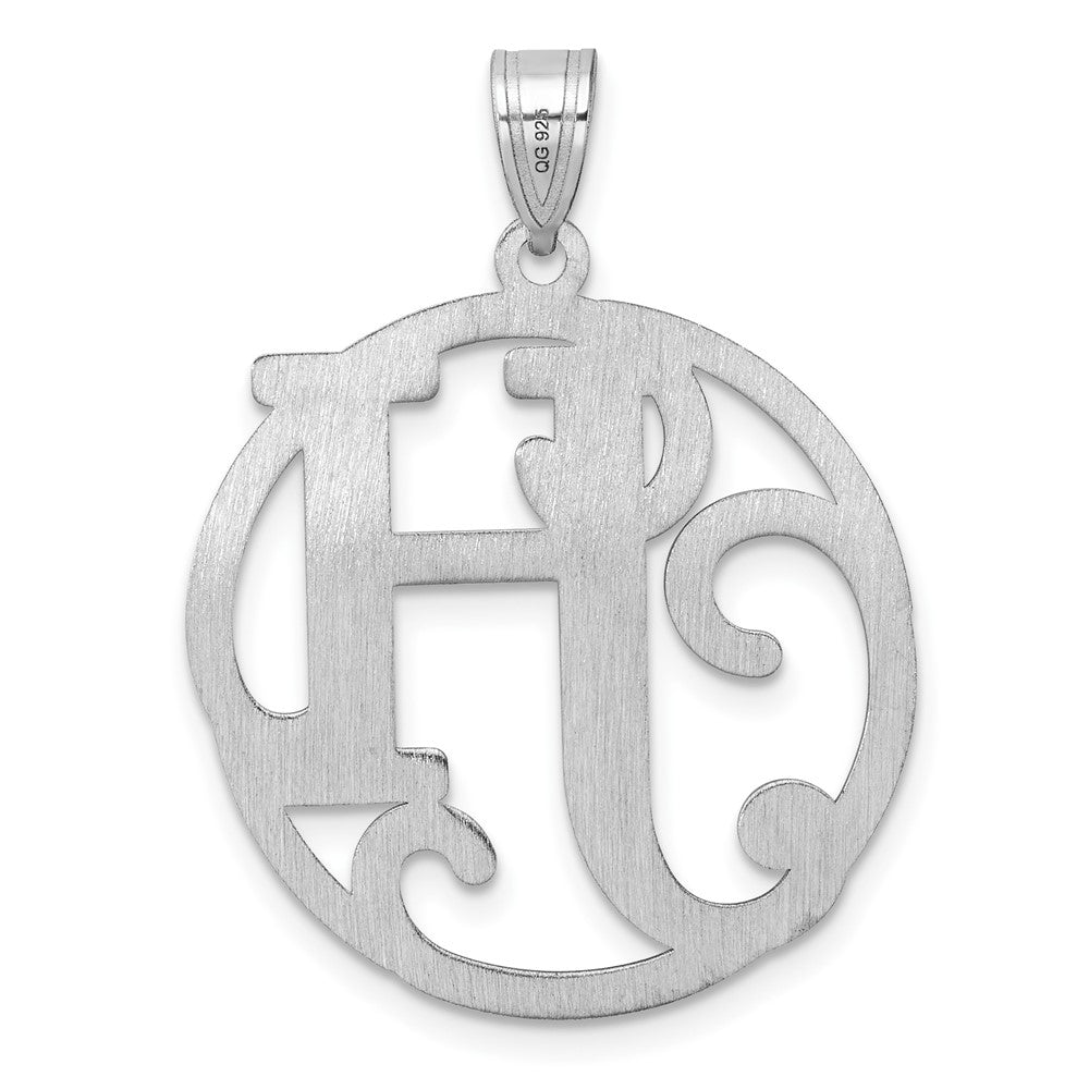 Large Sterling Silver Rhodium-plated Fancy Script Letter H Initial Pendant QC11258H