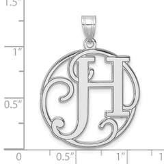 Large Sterling Silver Rhodium-plated Fancy Script Letter H Initial Pendant QC11258H