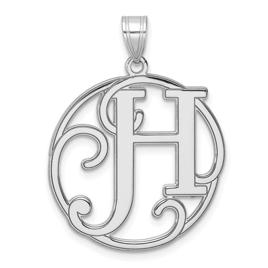 Large Sterling Silver Rhodium-plated Fancy Script Letter H Initial Pendant QC11258H