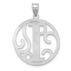 Large Sterling Silver Rhodium-plated Fancy Script Letter I Initial Pendant QC11258I