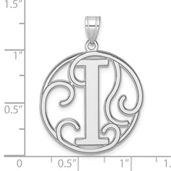 Large Sterling Silver Rhodium-plated Fancy Script Letter I Initial Pendant QC11258I