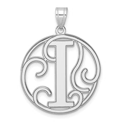 Large Sterling Silver Rhodium-plated Fancy Script Letter I Initial Pendant QC11258I