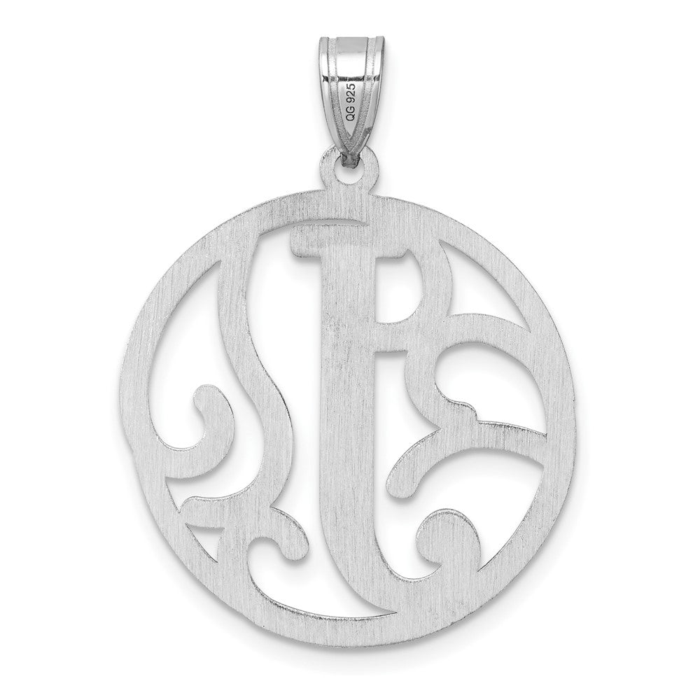 Large Sterling Silver Rhodium-plated Fancy Script Letter J Initial Pendant QC11258J