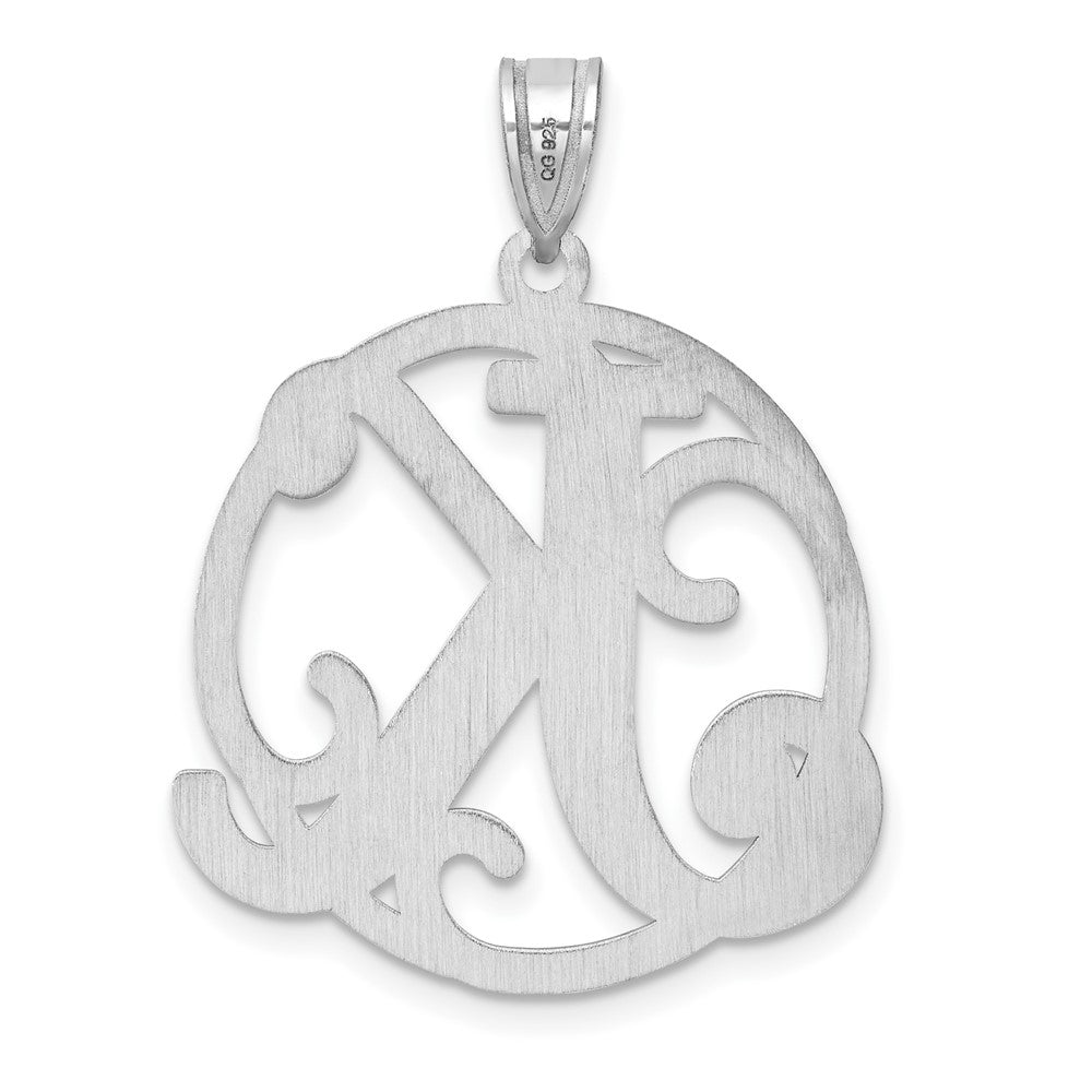Large Sterling Silver Rhodium-plated Fancy Script Letter K Initial Pendant QC11258K