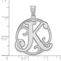 Large Sterling Silver Rhodium-plated Fancy Script Letter K Initial Pendant QC11258K