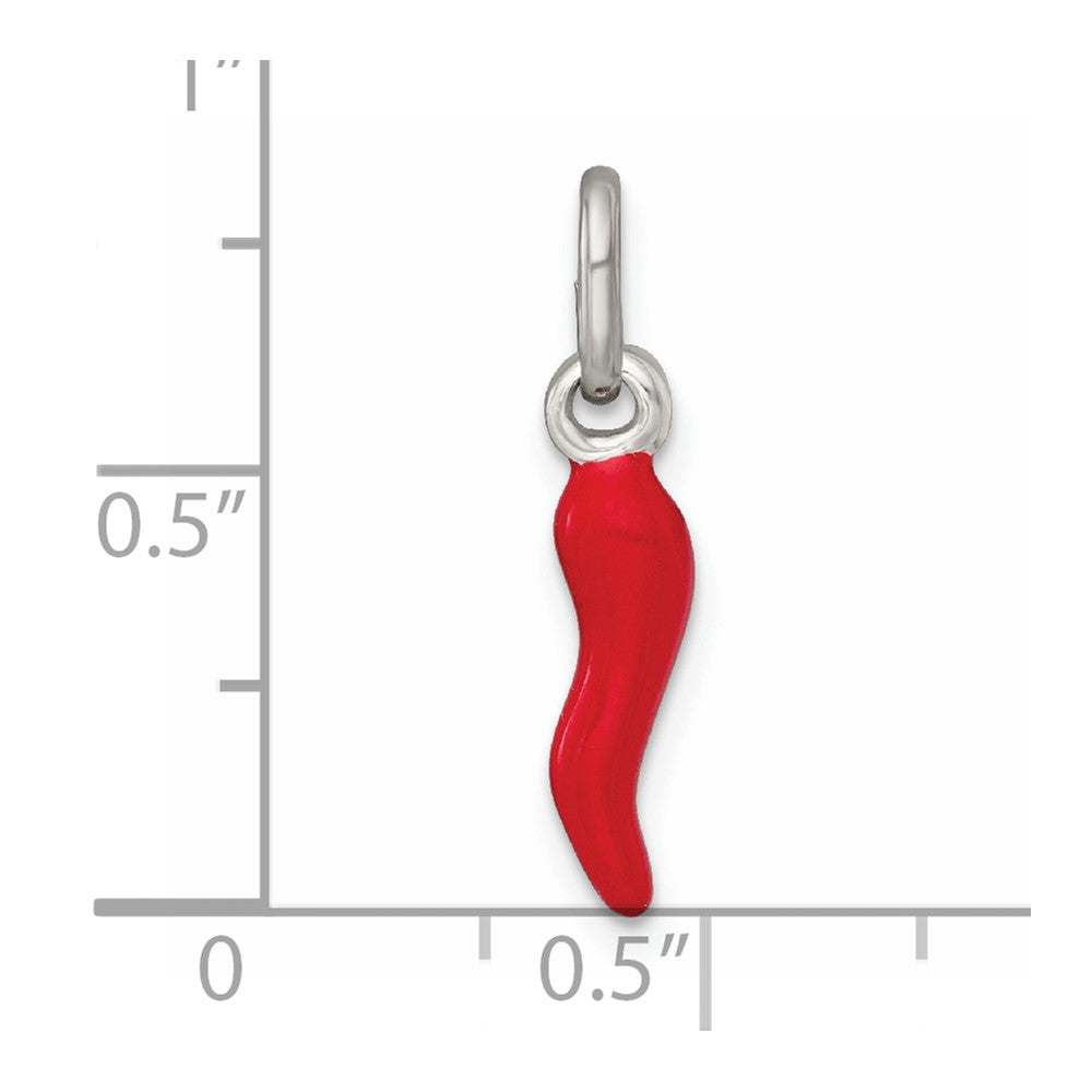 Sterling Silver Red Enamel Italian Horn Pendant QC11494