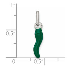 Sterling Silver Green Enamel Italian Horn Pendant QC11497