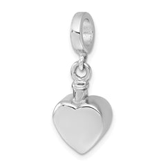 Sterling Silver Rhodium-plated Polished Heart Ash Holder Bead/Pendant QC11504