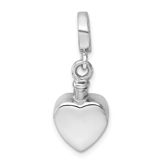 Sterling Silver Rhodium-plated Polished Heart Ash Holder Bead/Pendant QC11504