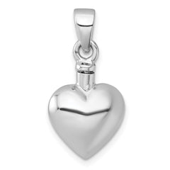 Sterling Silver Rhodium-plated Polished and Textured Heart with Leaves Ash Holder Pendant QC11505