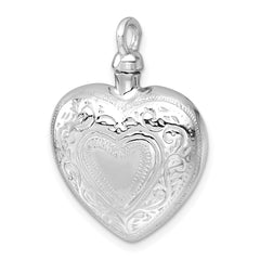 Sterling Silver Rhodium-plated Heart with Center Heart Design Ash Holder Pendant QC11506